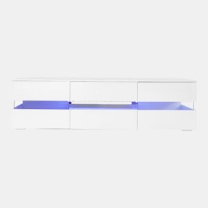 Móvel de TV moderno 160x39x45 cm - Com iluminação LED, 2 portas, 1 gaveta, prateleira aberta, adequado para TV de 70 polegadas - Branco