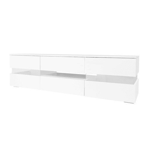 Móvel de TV moderno 160x39x45 cm - Com iluminação LED, 2 portas, 1 gaveta, prateleira aberta, adequado para TV de 70 polegadas - Branco