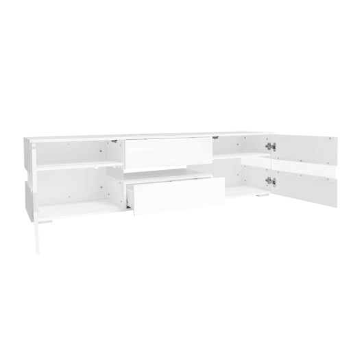 Móvel de TV moderno 160x39x45 cm - Com iluminação LED, 2 portas, 1 gaveta, prateleira aberta, adequado para TV de 70 polegadas - Branco