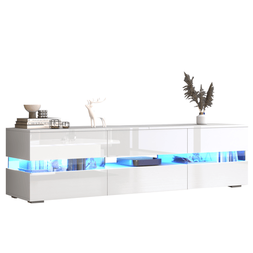 Móvel de TV moderno 160x39x45 cm - Com iluminação LED, 2 portas, 1 gaveta, prateleira aberta, adequado para TV de 70 polegadas - Branco