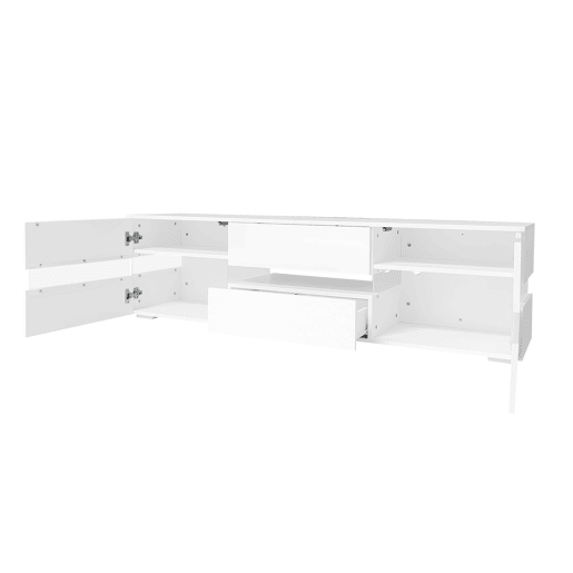Móvel de TV moderno 160x39x45 cm - Com iluminação LED, 2 portas, 1 gaveta, prateleira aberta, adequado para TV de 70 polegadas - Branco