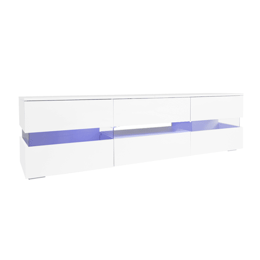 Móvel de TV moderno 160x39x45 cm - Com iluminação LED, 2 portas, 1 gaveta, prateleira aberta, adequado para TV de 70 polegadas - Branco
