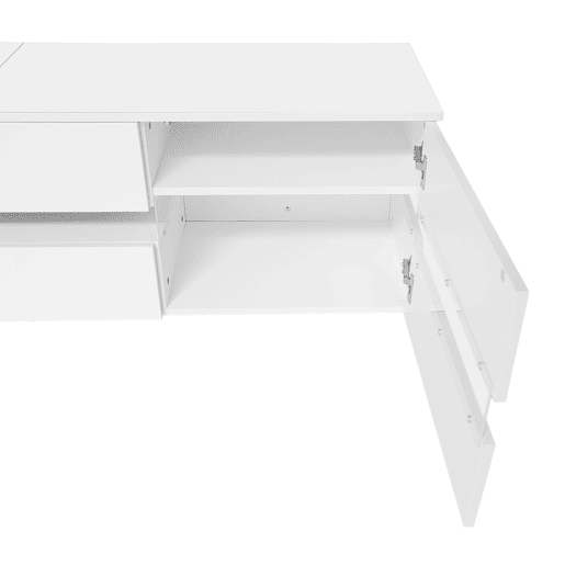 Móvel de TV moderno 160x39x45 cm - Com iluminação LED, 2 portas, 1 gaveta, prateleira aberta, adequado para TV de 70 polegadas - Branco