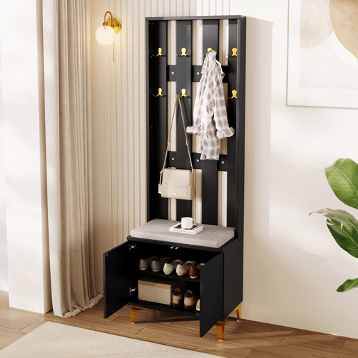 Móvel de entrada de painel de partículas com sapateira,preto