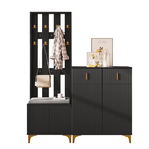 Móvel de entrada de painel de partículas com sapateira,preto