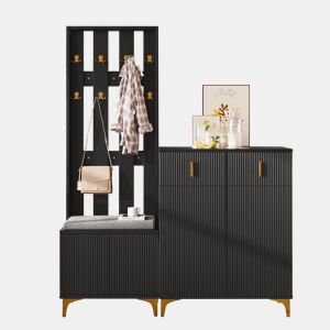 Móvel de entrada de painel de partículas com sapateira,preto