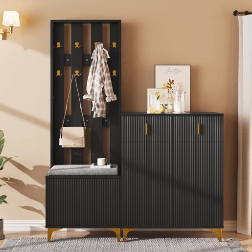 Móvel de entrada de painel de partículas com sapateira,preto