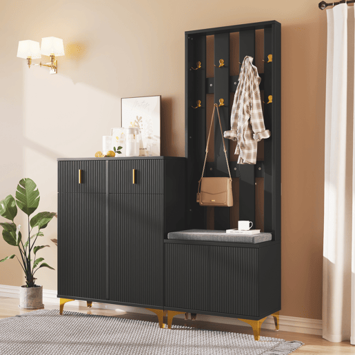 Móvel de entrada de painel de partículas com sapateira,preto