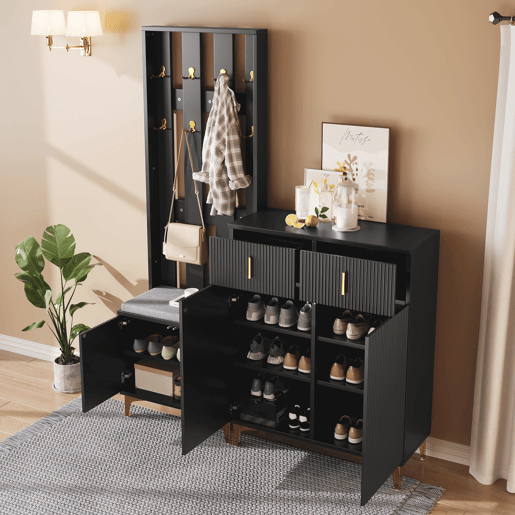 Móvel de entrada de painel de partículas com sapateira,preto
