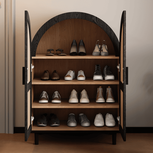 Sapateira de mdf e painel de partículas com 2 portas,natural+preto
