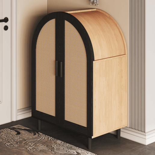 Sapateira de mdf e painel de partículas com 2 portas,natural+preto