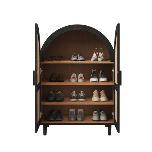 Sapateira de mdf e painel de partículas com 2 portas,natural+preto
