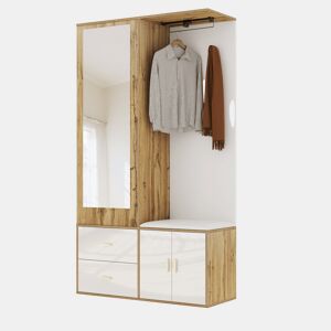 Móvel de entrada de painel de partículas com sapateira e espelho,natural+branco