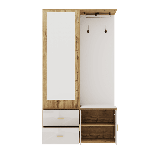 Móvel de entrada de painel de partículas com sapateira e espelho,natural+branco