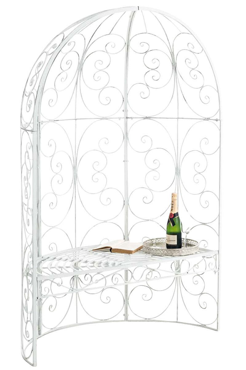 Cenador de jardín rosie con banco metal blanco antiguo 58x120x178 cm