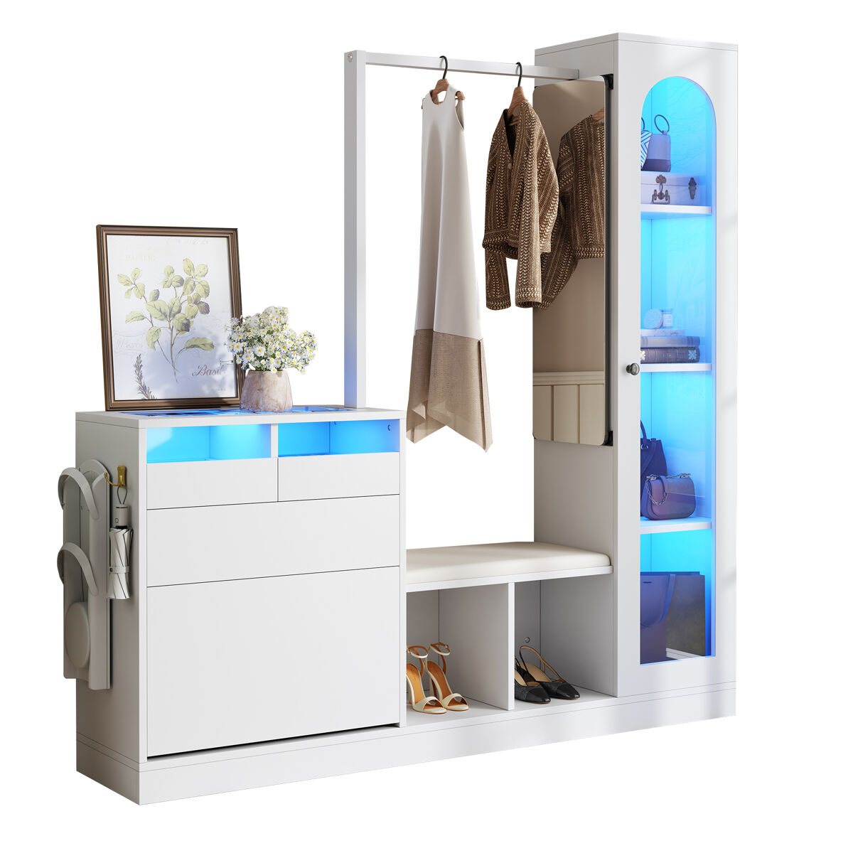 Mueble recibidor con zapatero,espejo y vitrina