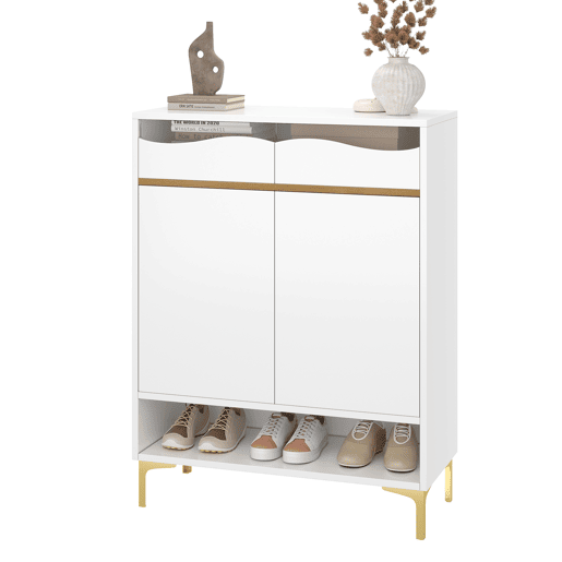 Sapateira de mdf e painel de partículas com 2 portas,2 gavetas e luz led,branco