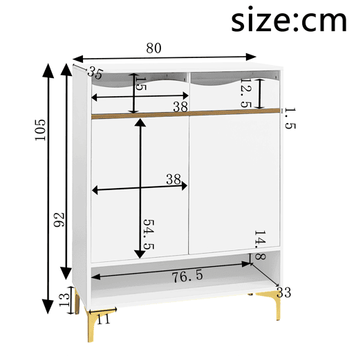 Sapateira de mdf e painel de partículas com 2 portas,2 gavetas e luz led,branco