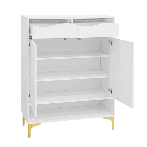 Sapateira de mdf e painel de partículas com 2 portas,2 gavetas e luz led,branco
