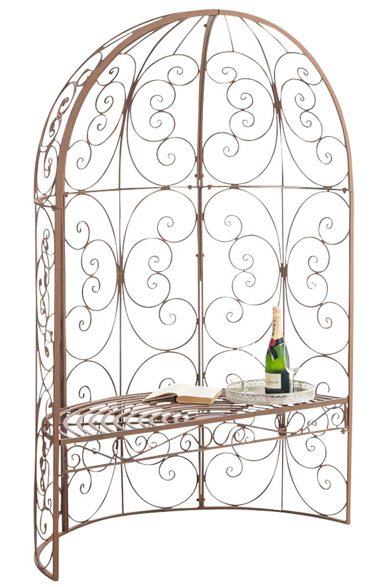 Cenador de jardín rosie con banco metal marrón antiguo 58x120x178 cm
