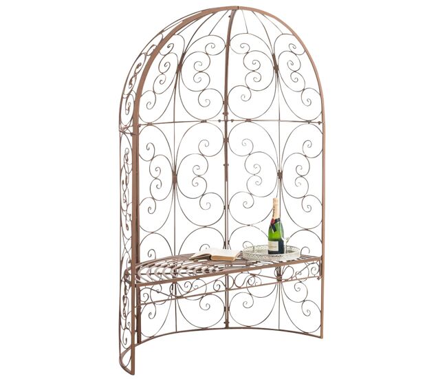 Cenador de jardín rosie con banco metal marrón antiguo 58x120x178 cm