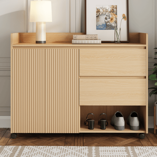 Sapateira móvel de mdf com 2 portas e 2 gavetas,natural