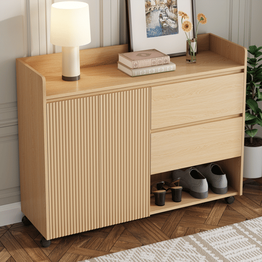 Sapateira móvel de mdf com 2 portas e 2 gavetas,natural