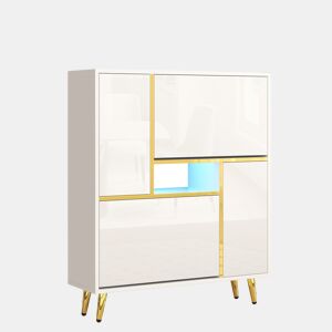 Sapateira de painel de partículas com 2 tabuleiros,2 portas e luz led,branco