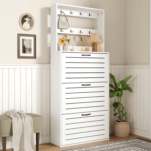 Móvel de entrada de painel de partículas com sapateira,branco