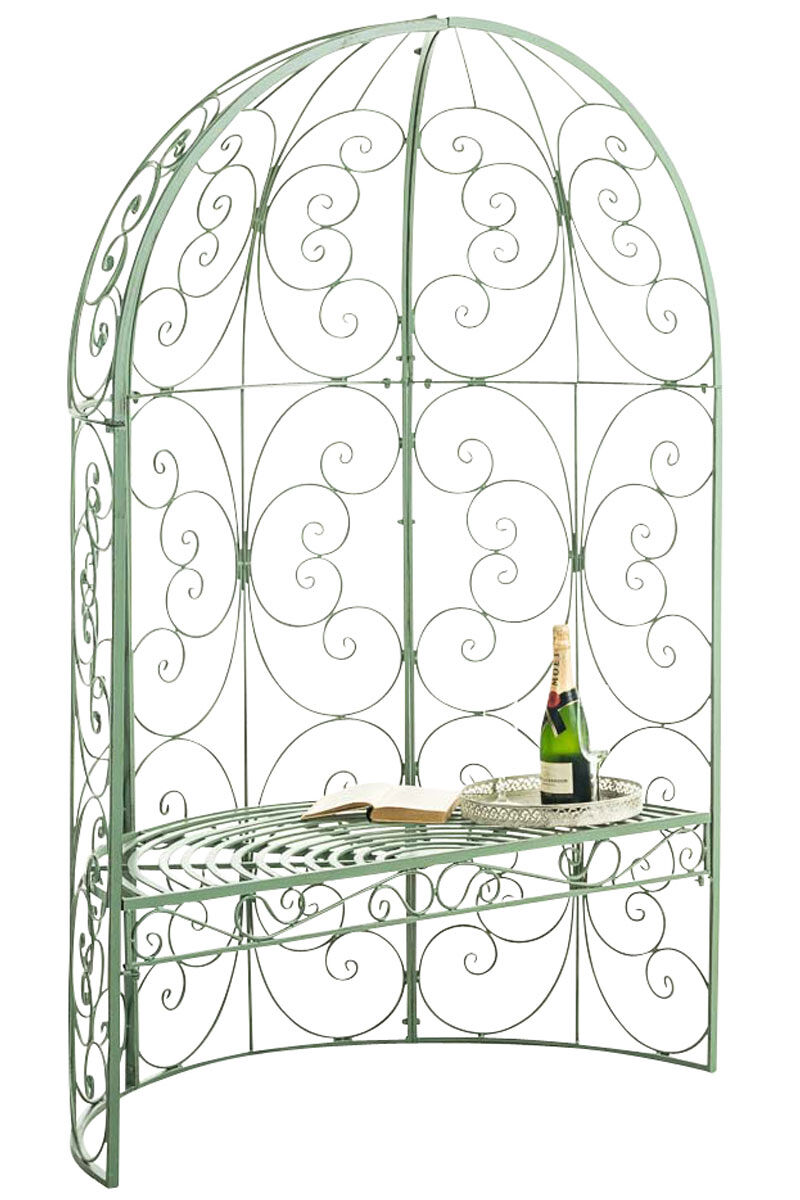 Cenador de jardín rosie con banco metal verde antiguo 58x120x178 cm