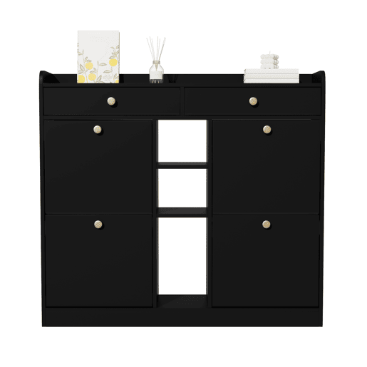 Sapateira de painel de partÃculas com 4 tabuleiros e 2 gavetas,preto Sapateira de painel de partÃculas com 4 tabuleiros e 2 gavetas,preto