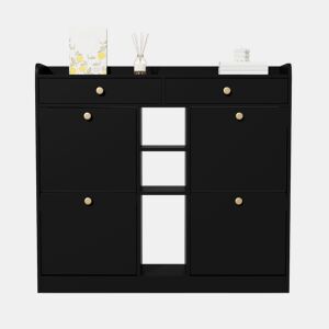 Sapateira de painel de partículas com 4 tabuleiros e 2 gavetas,preto