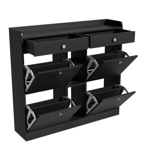 Sapateira de painel de partÃculas com 4 tabuleiros e 2 gavetas,preto Sapateira de painel de partÃculas com 4 tabuleiros e 2 gavetas,preto