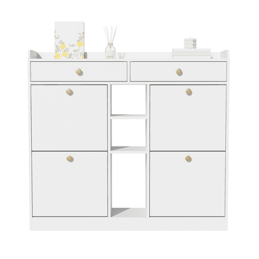 Sapateira de painel de partículas com 4 tabuleiros e 2 gavetas,branco
