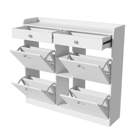 Sapateira de painel de partículas com 4 tabuleiros e 2 gavetas,branco