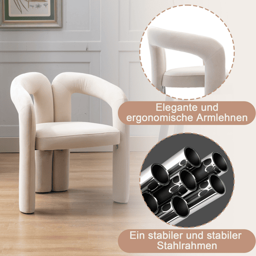 Cadeiras de jantar em veludo - 2 peças - design moderno, cadeiras decorativas estofadas - Bege