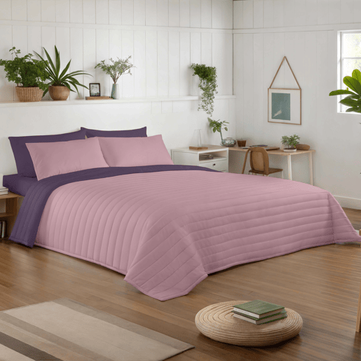 COLCHA BOUTI REVERSÍVEL BICOLOR BERINJELAROSA VELHO CAMA 135150