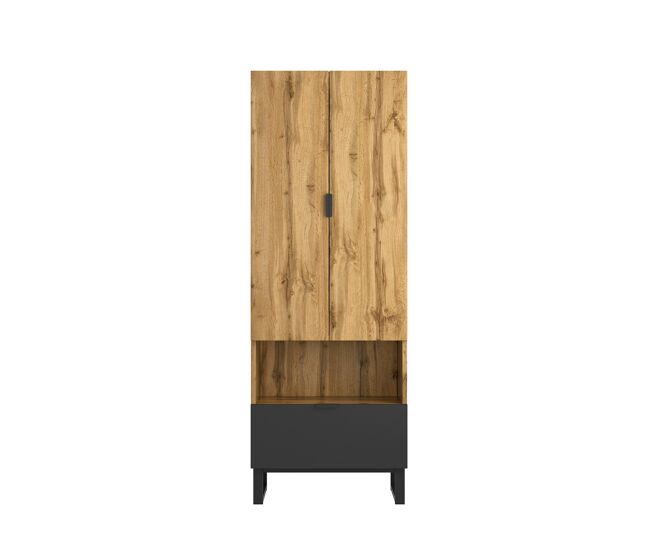 Armario de panel de partículas con 2 puertas batientes y 1 cajón,natural+negro