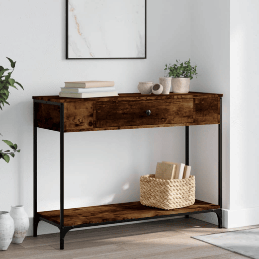 Mesa Consola - Mesa De Entrada 100x34,5x75cm derivados de madeira carvalho fumado