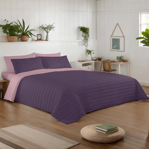 COLCHA BOUTI REVERSÍVEL BICOLOR BERINJELAROSA VELHO CAMA 180