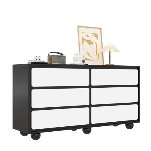 Cômoda dupla de painel de partículas com 6 gavetas,preto+branco