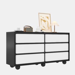 Cômoda dupla de painel de partículas com 6 gavetas,preto+branco