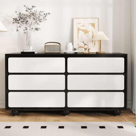 Cômoda dupla de painel de partículas com 6 gavetas,preto+branco