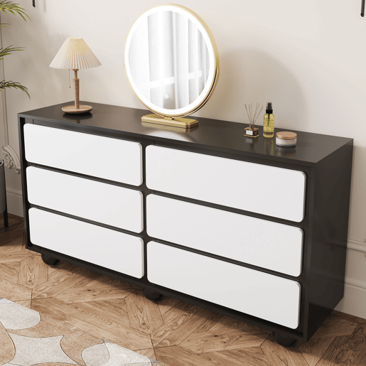 Cômoda dupla de painel de partículas com 6 gavetas,preto+branco