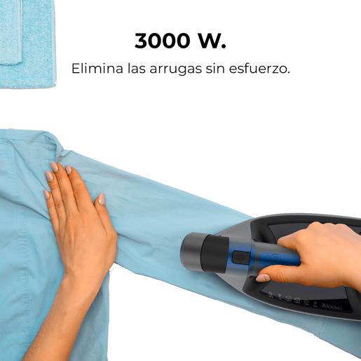 Cecotec Ferro a vapor horizontal com bomba e thermoblock de 3000 W. Seletor de temperatura em função do tecido, base dupla anodizada com duplo elemento aquecedor e indicador luminoso de funcionamento LED.