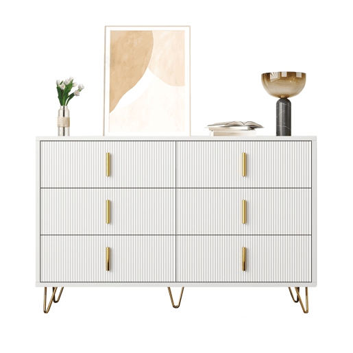 Cômoda dupla de painel de partículas com 6 gavetas,branco Cômoda dupla de painel de partículas com 6 gavetas,branco