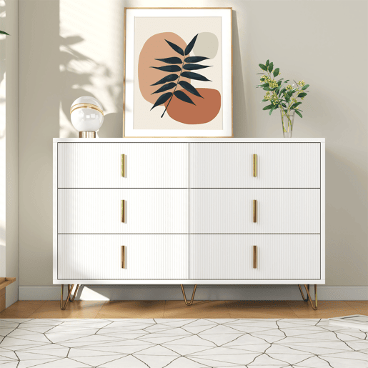 Cômoda dupla de painel de partículas com 6 gavetas,branco Cômoda dupla de painel de partículas com 6 gavetas,branco