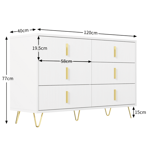 Cômoda dupla de painel de partículas com 6 gavetas,branco Cômoda dupla de painel de partículas com 6 gavetas,branco
