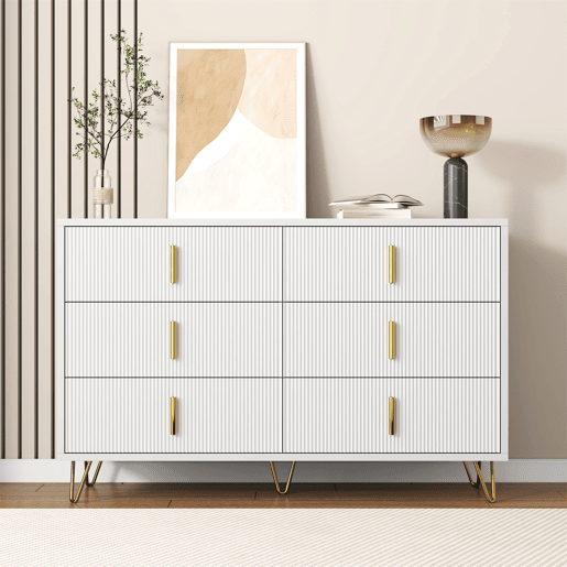 Cômoda dupla de painel de partículas com 6 gavetas,branco Cômoda dupla de painel de partículas com 6 gavetas,branco