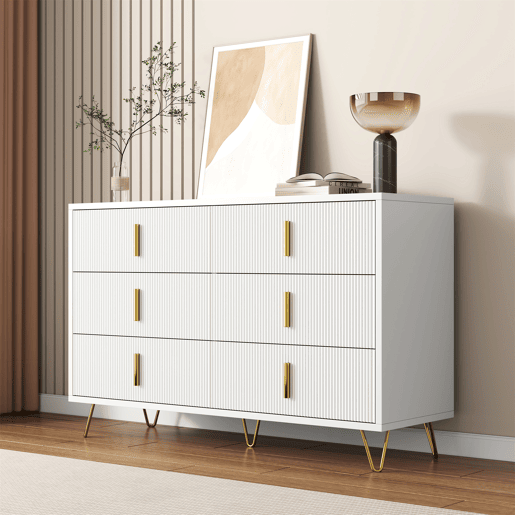 Cômoda dupla de painel de partículas com 6 gavetas,branco Cômoda dupla de painel de partículas com 6 gavetas,branco